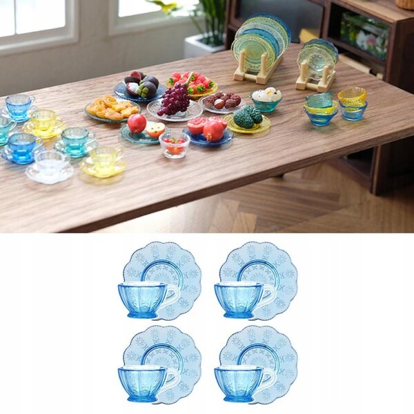 Set 8 Pezzi Miniature Tazze da Tè Blu per Casa delle Bambole 1:12