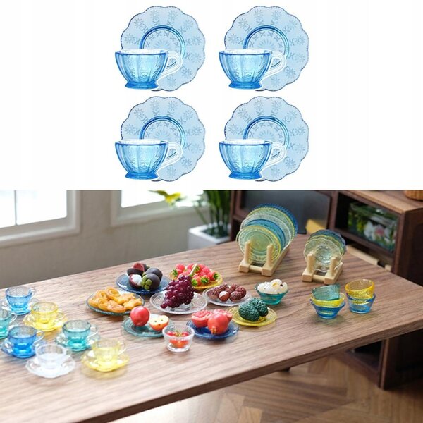 Set 8 Pezzi Miniature Tazze da Tè Blu per Casa delle Bambole 1:12