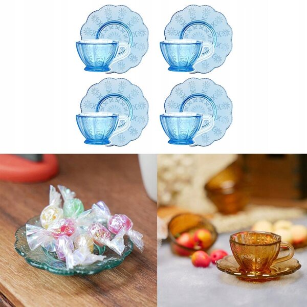 Set 8 Pezzi Miniature Tazze da Tè Blu per Casa delle Bambole 1:12