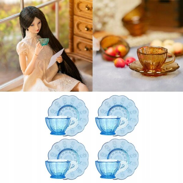 Set 8 Pezzi Miniature Tazze da Tè Blu per Casa delle Bambole 1:12