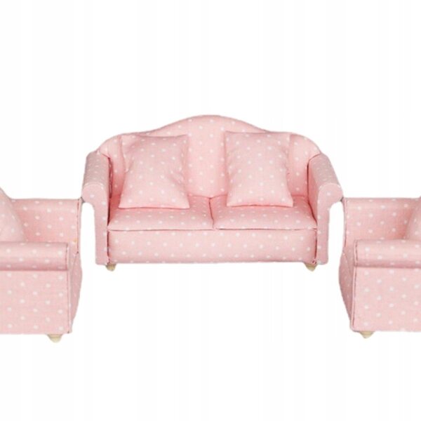 Miniatura 1:12 Divano in Legno con Cuscini Rosa per Casa delle Bambole