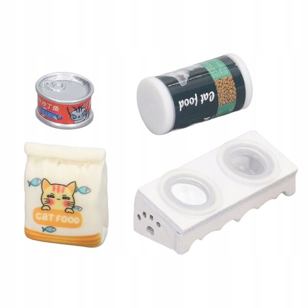 Miniatur-Set aus Schüsseln und Katzenfutter für Puppenhaus 1:12