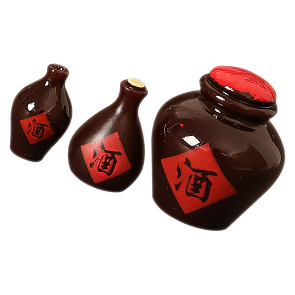 Mini bottiglie di vino in resina set 3 pezzi per casa delle bambole decorativa