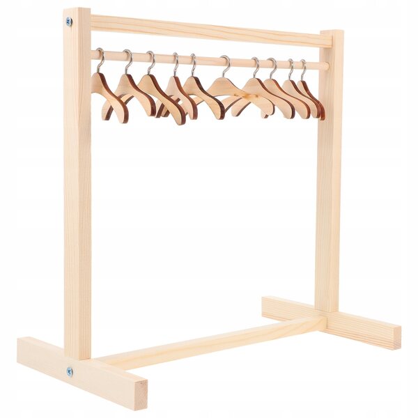 Holz-Wäscheständer für Puppenkleidung mit 10 Kleiderbügeln