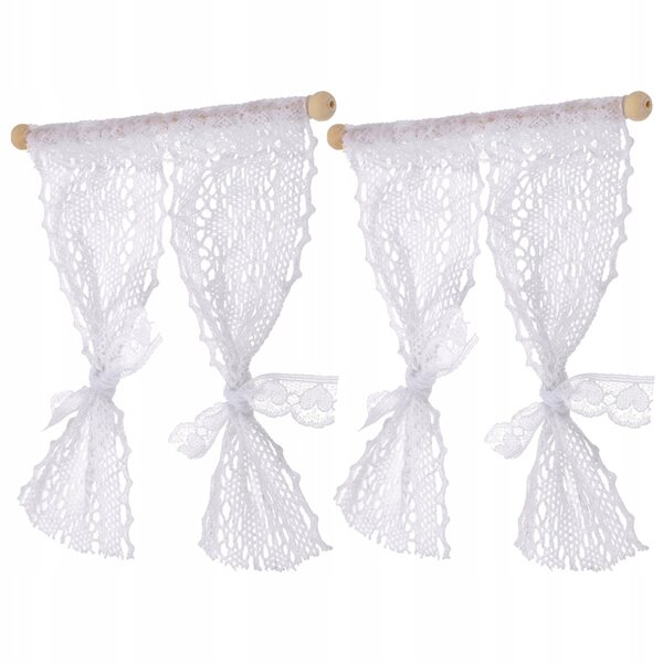 Lot de 2 mini rideaux en dentelle pour maison de poupée blanche 13x11,5 cm
