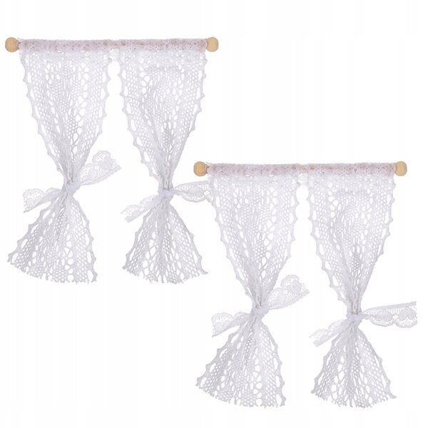 Lot de 2 mini rideaux en dentelle pour maison de poupée blanche 13x11,5 cm