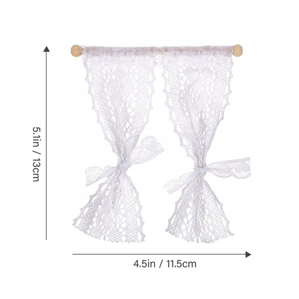 Lot de 2 mini rideaux en dentelle pour maison de poupée blanche 13x11,5 cm
