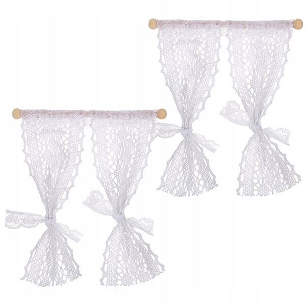 Lot de 2 mini rideaux en dentelle pour maison de poupée blanche 13x11,5 cm