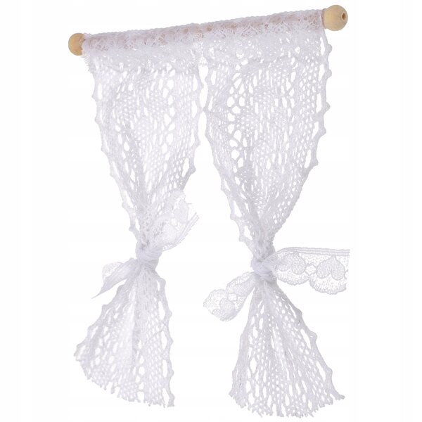 Lot de 2 mini rideaux en dentelle pour maison de poupée blanche 13x11,5 cm