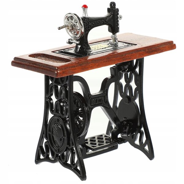 Miniatura macchina da cucire per casa delle bambole in legno e metallo 7,5x7,1 cm