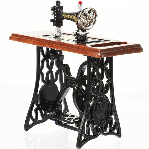 Machine à coudre miniature pour maison de poupée en bois et métal 7,5x7,1 cm