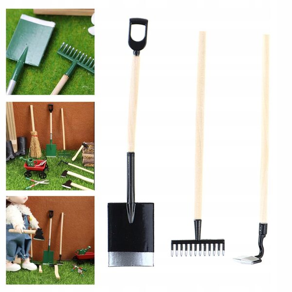 Set 3 Miniature Strumenti da Giardino 1/12 per Casa delle Bambole Nero