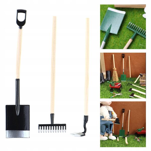 Set 3 Miniature Strumenti da Giardino 1/12 per Casa delle Bambole Nero