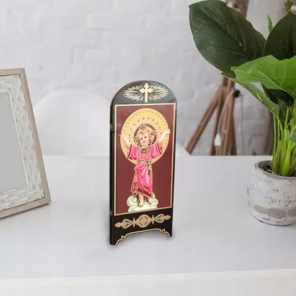 Mini paravento in legno pieghevole decorativo con figura religiosa
