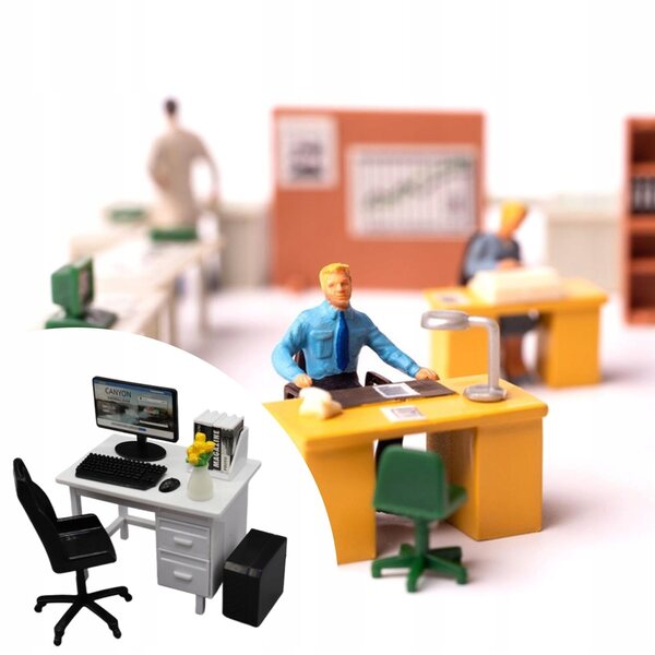 Mini set di mobili da ufficio per bambole in bianco con decorazione a fiore