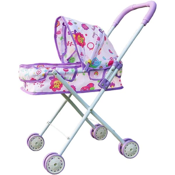 Amagogo Zusammenklappbarer Kinderwagen für Puppen, Lernspielzeug, Lila, 33 x 26 x 54 cm