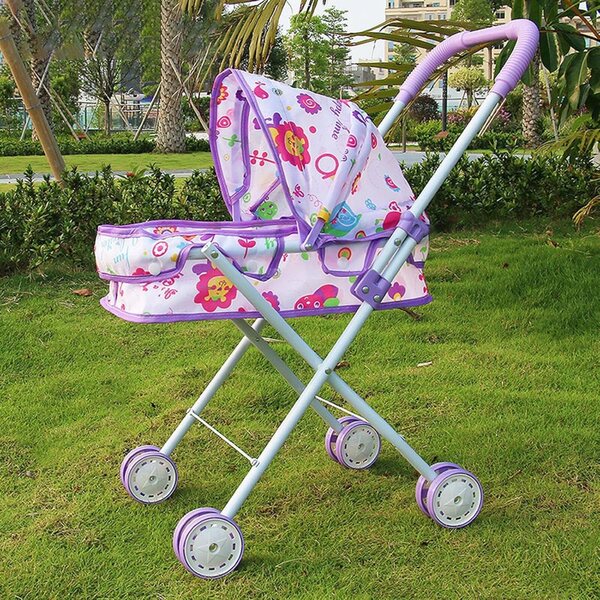 Amagogo Zusammenklappbarer Kinderwagen für Puppen, Lernspielzeug, Lila, 33 x 26 x 54 cm