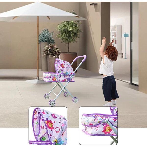 Amagogo Zusammenklappbarer Kinderwagen für Puppen, Lernspielzeug, Lila, 33 x 26 x 54 cm