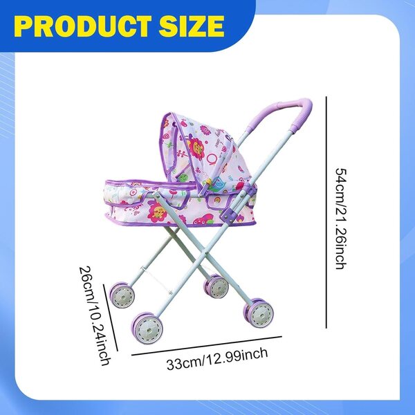 Amagogo Zusammenklappbarer Kinderwagen für Puppen, Lernspielzeug, Lila, 33 x 26 x 54 cm