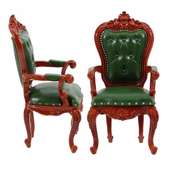 Miniatuursed vintage puidust tugitoolid nukumaja jaoks – 2 rohelist osa