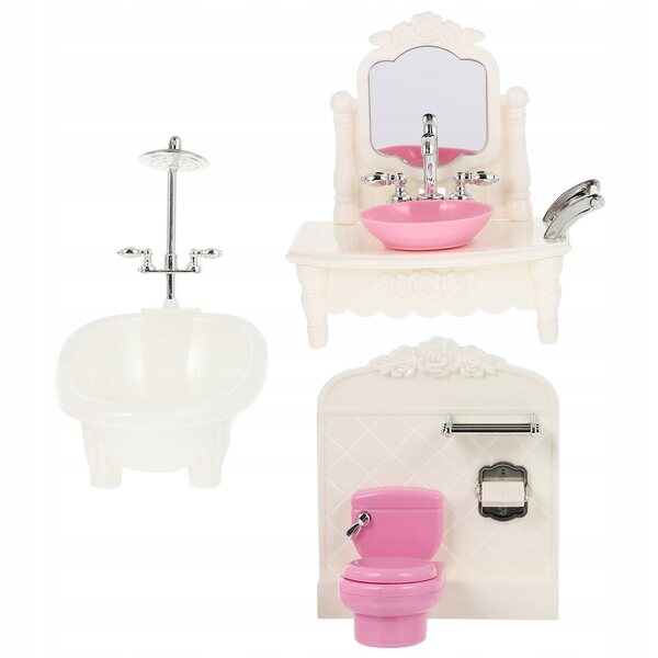 Badezimmer-Miniaturset aus weißem Kunststoff für Puppenhäuser, realistische Details