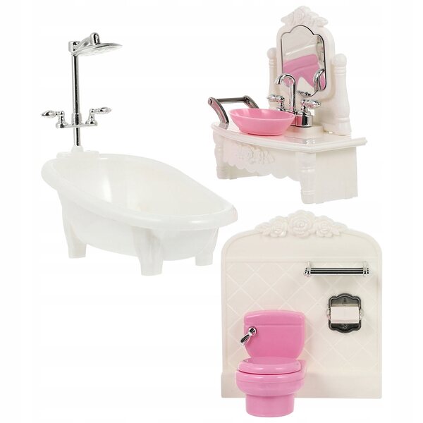 Badezimmer-Miniaturset aus weißem Kunststoff für Puppenhäuser, realistische Details