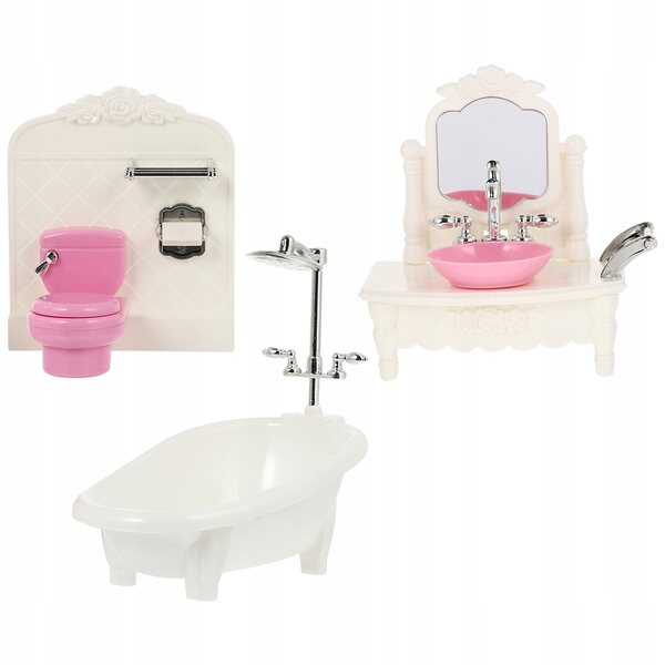 Badezimmer-Miniaturset aus weißem Kunststoff für Puppenhäuser, realistische Details