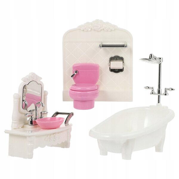 Badezimmer-Miniaturset aus weißem Kunststoff für Puppenhäuser, realistische Details