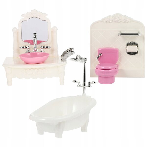 Badezimmer-Miniaturset aus weißem Kunststoff für Puppenhäuser, realistische Details