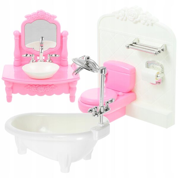 Badezimmer-Miniaturset aus weißem Kunststoff für Puppenhäuser, realistische Details