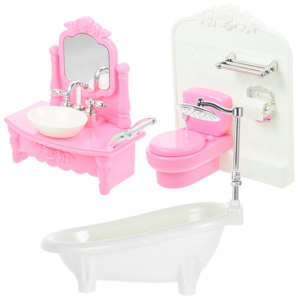 Badezimmer-Miniaturset aus weißem Kunststoff für Puppenhäuser, realistische Details
