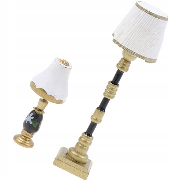Set Mini Lampade da Terra e da Tavolo per Case delle Bambole in Resina