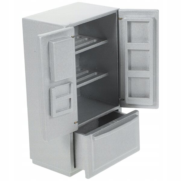 Miniatuur houten koelkast voor poppenhuis, zilveren decoratief accessoire