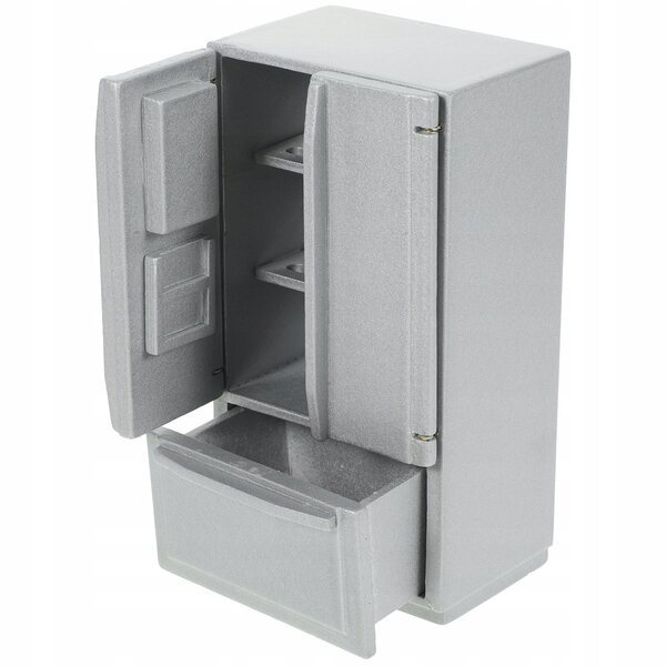 Miniatuur houten koelkast voor poppenhuis, zilveren decoratief accessoire