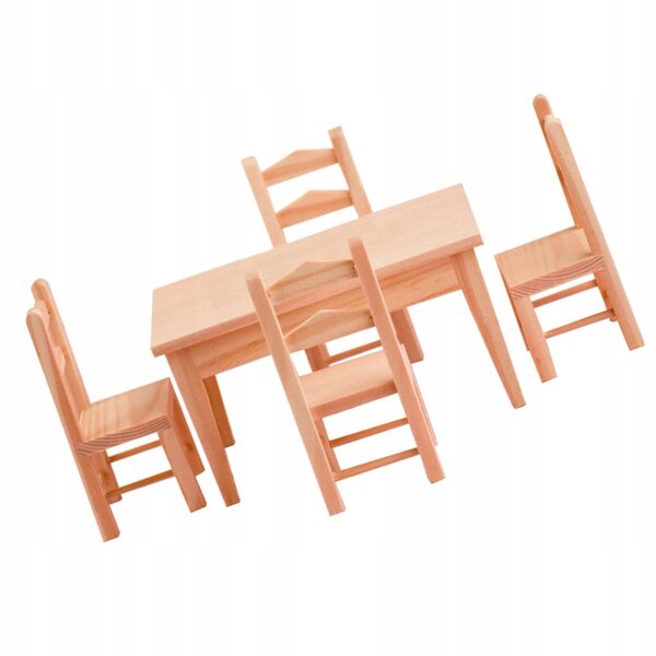 Mini Set Sedia e Scrivania in Legno per Decorazione Casa delle Bambole