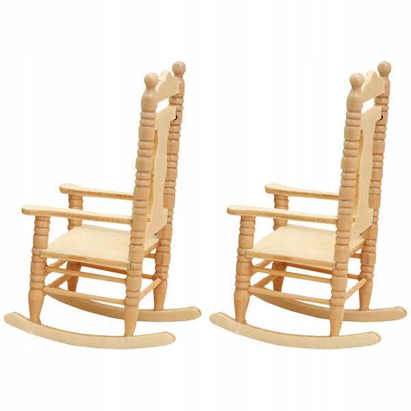 2 SZT. BRĄZOWE MINIATUROWE DREWNIANE FOTELE BUJANE DO DOMKU DLA LALEK