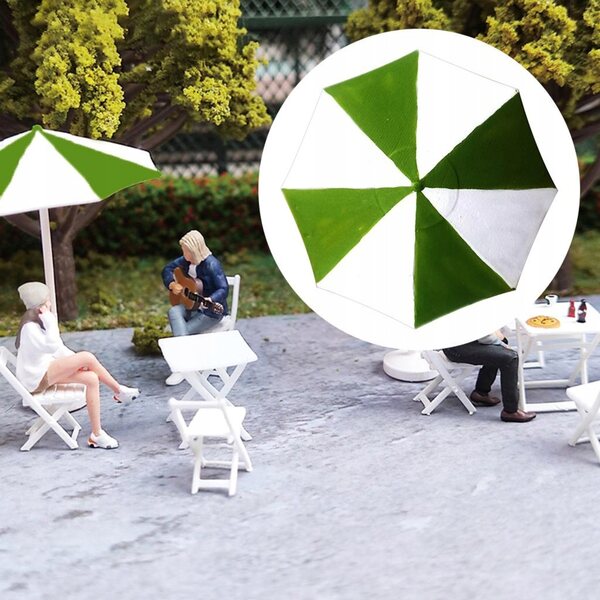 Miniatura 1:64 set parasole e sedia da spiaggia per casa delle bambole verde bianco