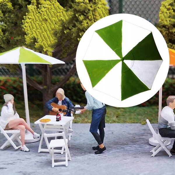 Miniatura 1:64 set parasole e sedia da spiaggia per casa delle bambole verde bianco