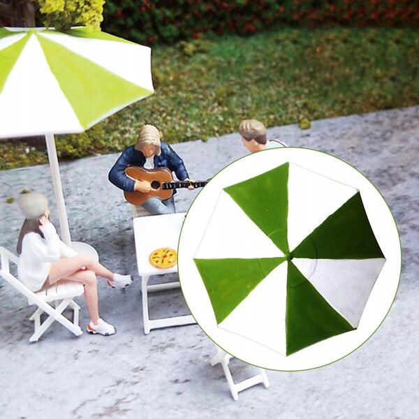 Miniatura 1:64 set parasole e sedia da spiaggia per casa delle bambole verde bianco