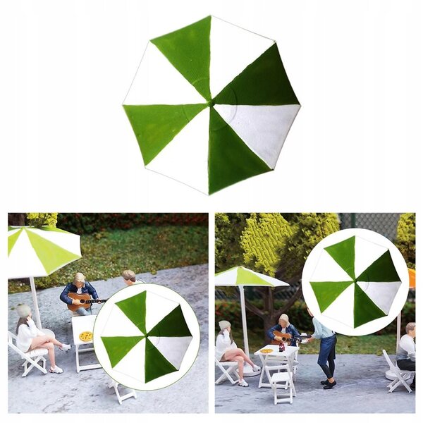 Miniatura 1:64 set parasole e sedia da spiaggia per casa delle bambole verde bianco