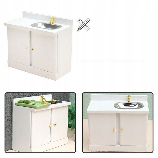 Mini mobile lavandino bagno in legno bianco per decorazioni casa delle bambole