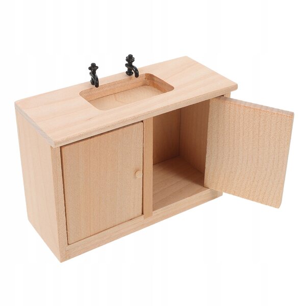 Miniatura armadietto bagno in legno con lavabo per casa delle bambole 1:12