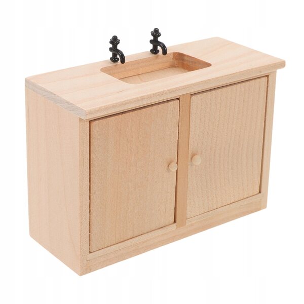 Miniatura armadietto bagno in legno con lavabo per casa delle bambole 1:12