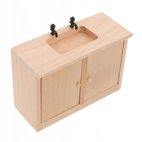 Miniatura armadietto bagno in legno con lavabo per casa delle bambole 1:12