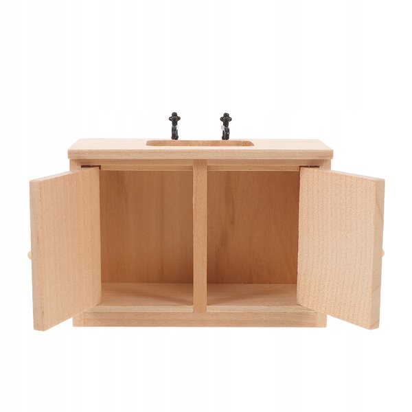 Miniatura armadietto bagno in legno con lavabo per casa delle bambole 1:12