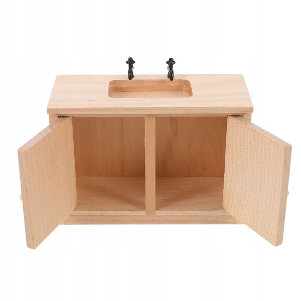 Miniatura armadietto bagno in legno con lavabo per casa delle bambole 1:12