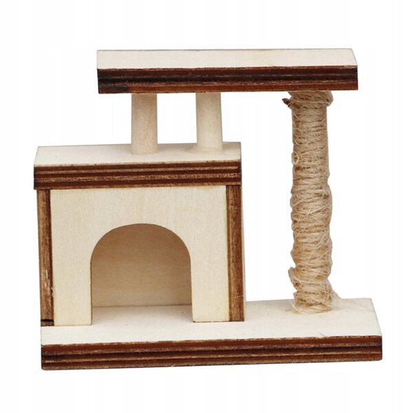 Detailliertes Miniatur-Katzenbaumhaus aus Holz im Maßstab 1:12, 6,5 x 3,5 x 5,5 cm