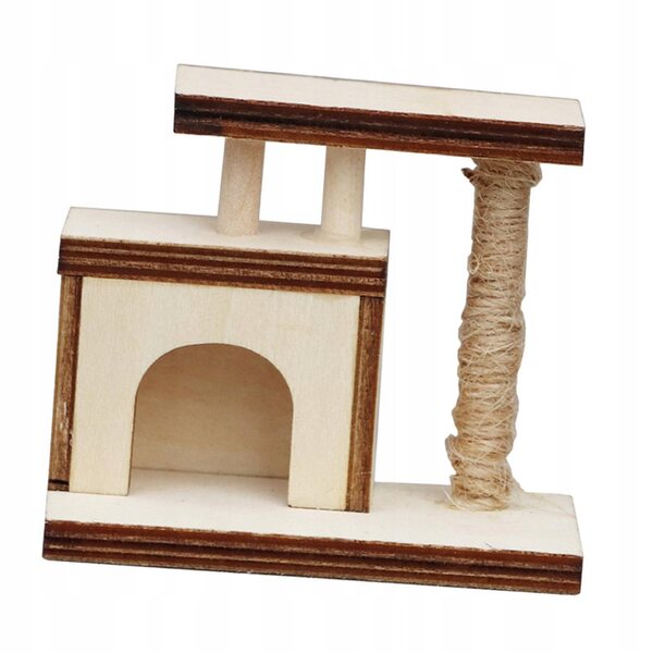 Detailliertes Miniatur-Katzenbaumhaus aus Holz im Maßstab 1:12, 6,5 x 3,5 x 5,5 cm