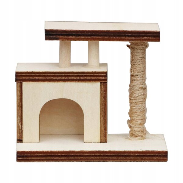 Detailliertes Miniatur-Katzenbaumhaus aus Holz im Maßstab 1:12, 6,5 x 3,5 x 5,5 cm
