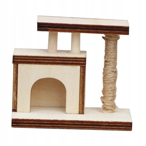 Detailliertes Miniatur-Katzenbaumhaus aus Holz im Maßstab 1:12, 6,5 x 3,5 x 5,5 cm